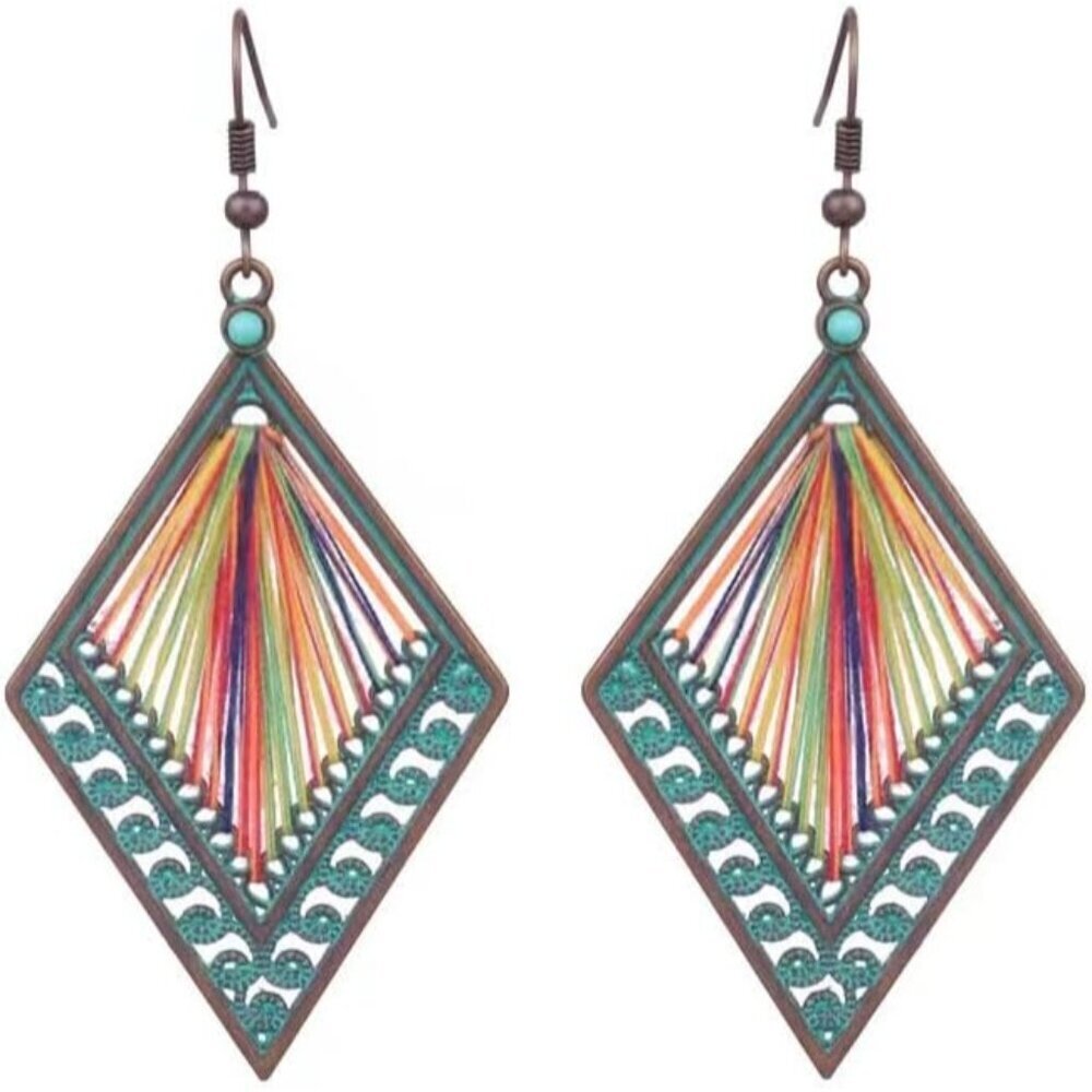 Muti-colored Braided Ropegeometric Dangle Statement Vintage Earring for Women